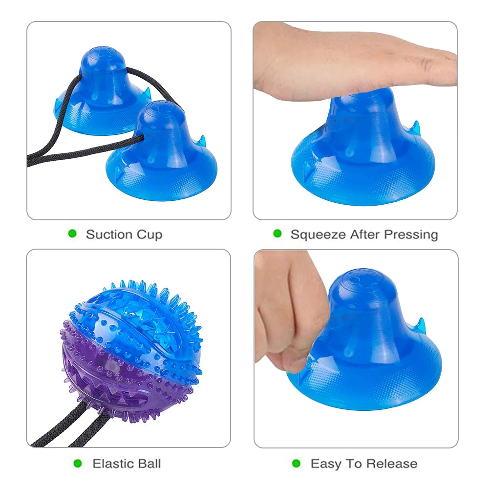 Dog Food Dispensing Rope Ball Pull Toy Double Silicon Suction Cups Pet Squeaky Toothbrush Cleaning Chew Feeding Playing Supply