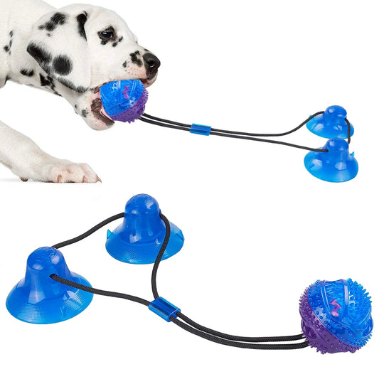 Dog Food Dispensing Rope Ball Pull Toy Double Silicon Suction Cups Pet Squeaky Toothbrush Cleaning Chew Feeding Playing Supply