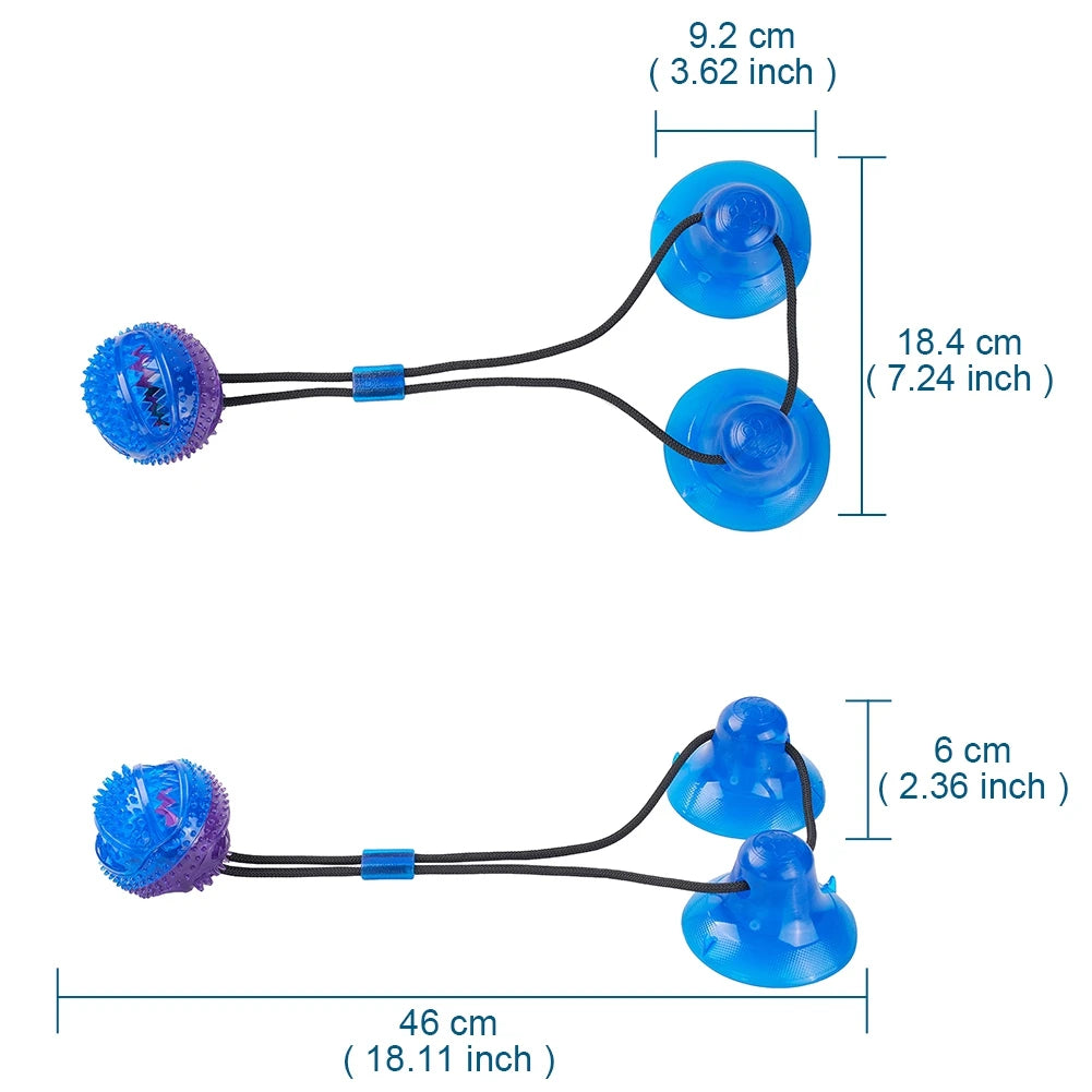 Dog Food Dispensing Rope Ball Pull Toy Double Silicon Suction Cups Pet Squeaky Toothbrush Cleaning Chew Feeding Playing Supply