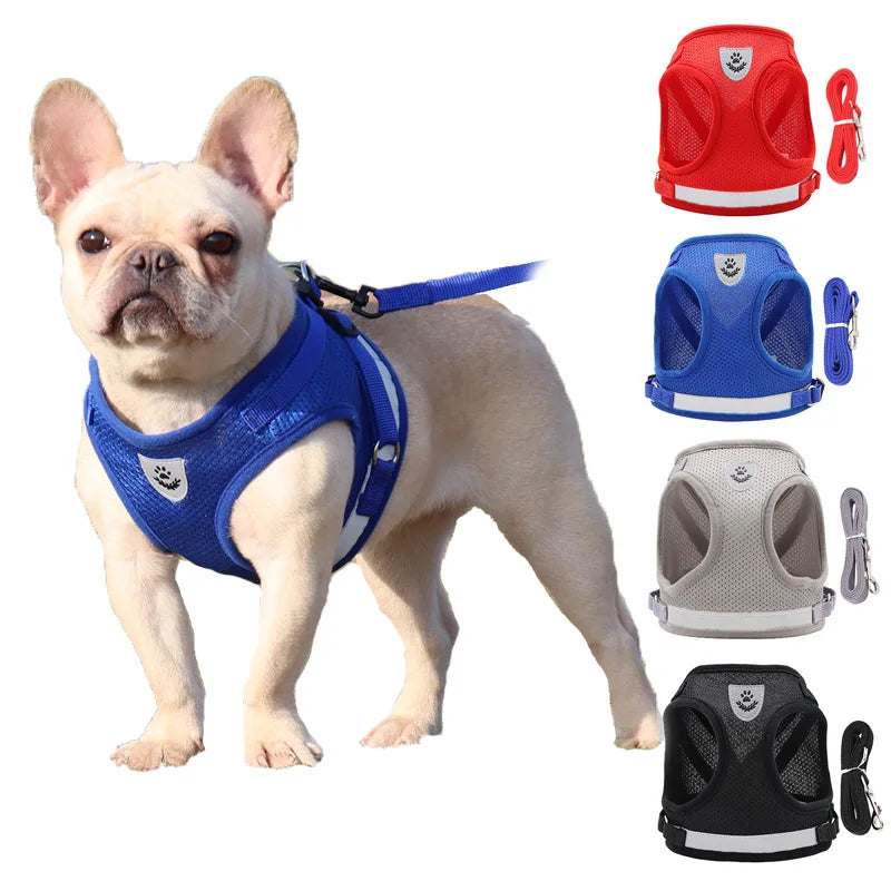 new Pet Chest Strap Vest Style Dog Mesh Harness Reflective Breathable Dog Safety Rope Bulldog Harness Walking Leash