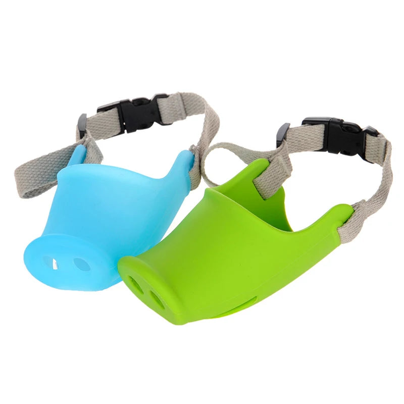 Breathable Cute Pig Dog Muzzle Silicone Anti-bite Dog Muzzles Stop Bark Bite Mouth Mask Adjustable for Small Dog Pets Blue Green