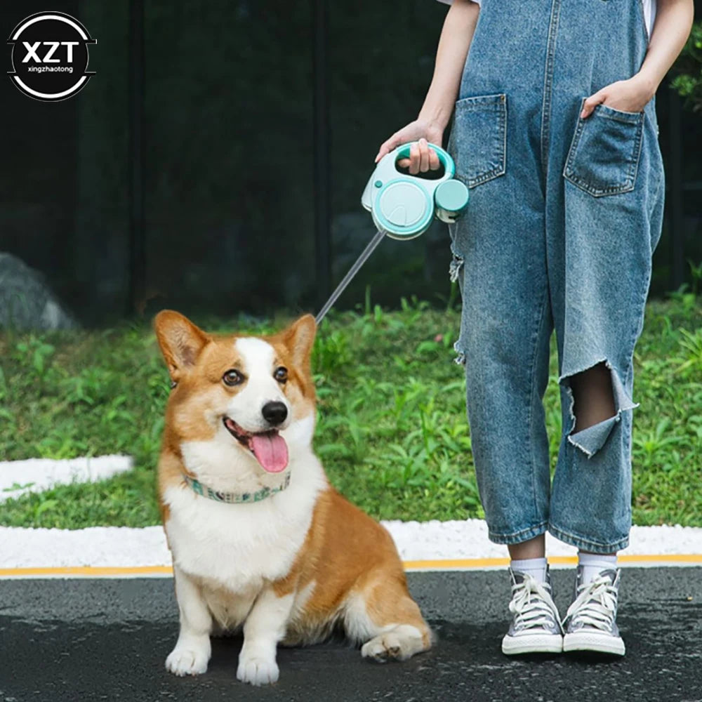 Dog Leash With Light And Garbage Bag Automatic Retractable Dog Pomeranian Corgi Dog Leash Dog Walking Traction Rope Pet Supplies