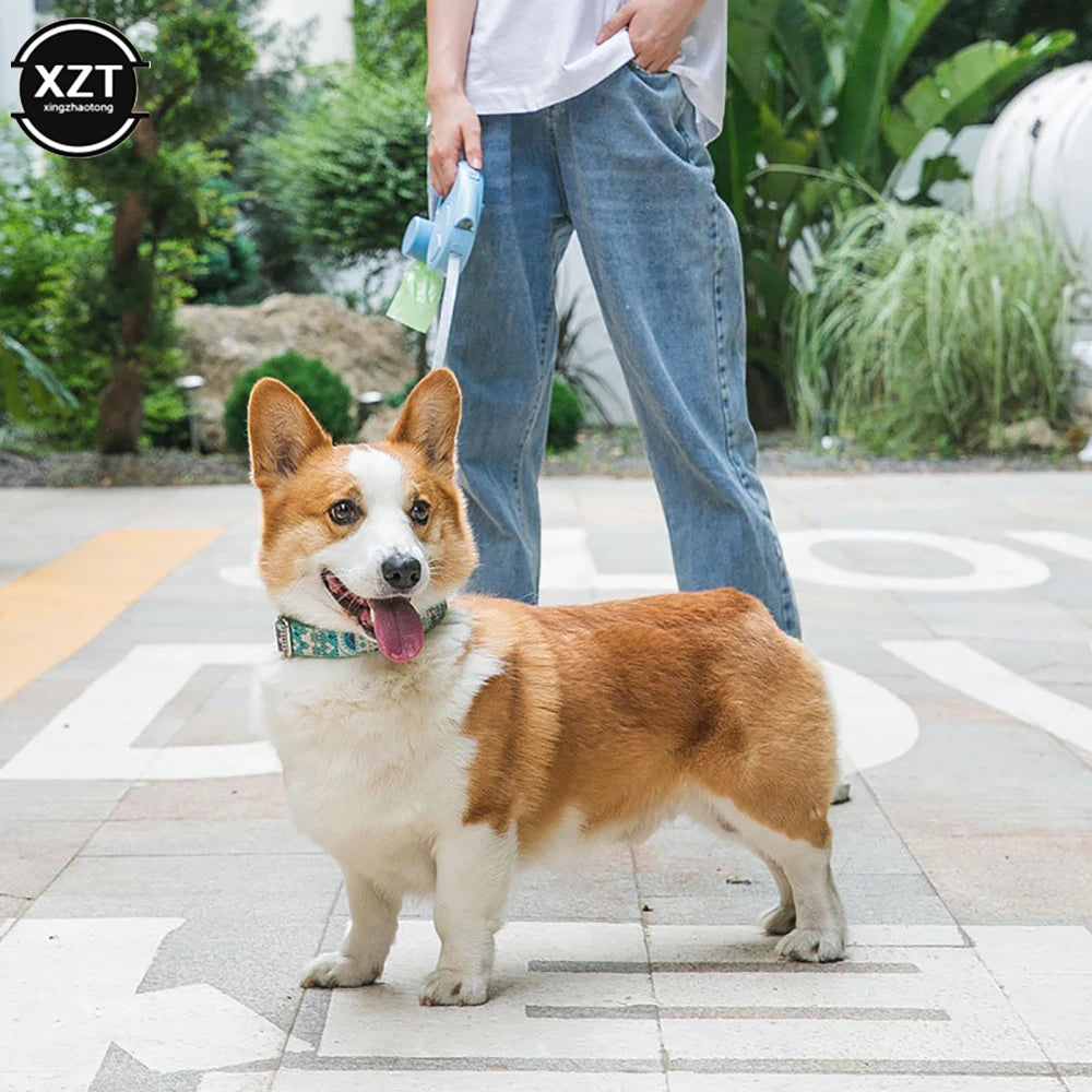 Dog Leash With Light And Garbage Bag Automatic Retractable Dog Pomeranian Corgi Dog Leash Dog Walking Traction Rope Pet Supplies