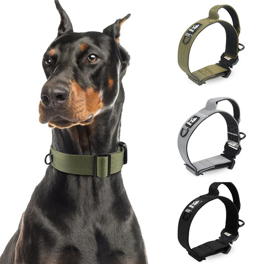 Large Dog Collar Durable Nylon Military Tactical Adjustable Pet Lead Outdoor Walking Training Collars Pitbull Labrador Supplies