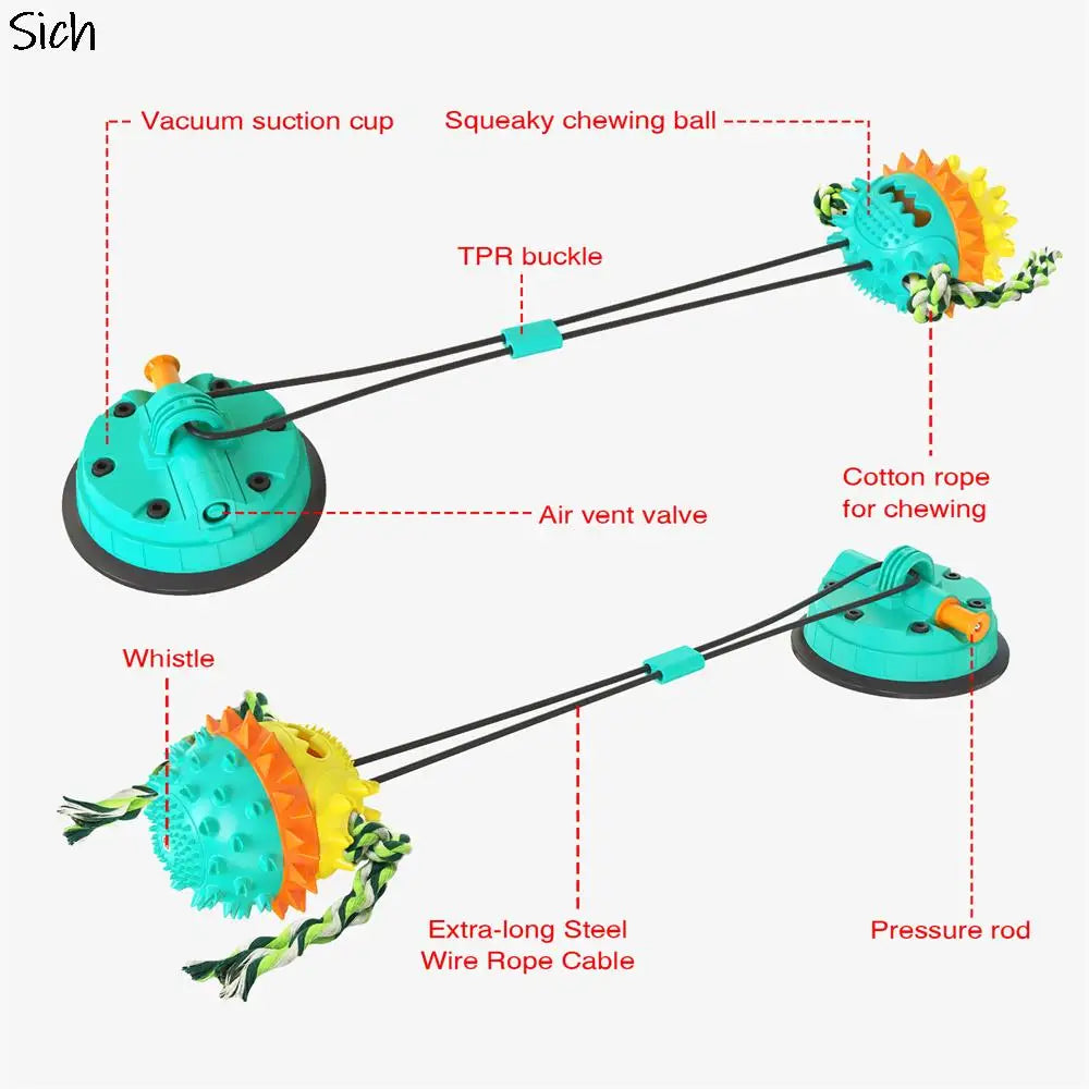 Upgrade Dog Toys Interactive Suction Cup Multifunctional Vacuum Suction Cup Pull Ropes Ball Chewing Squeaker For Toys